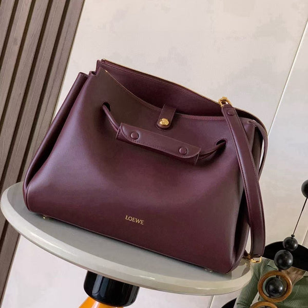 Borsa Loewe Madrid 33cm in pelle di vacchetta color talpa