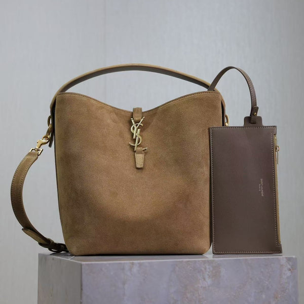 YSL 26s Le 37 Bucket Bag 26cm Golden Leaf Suede