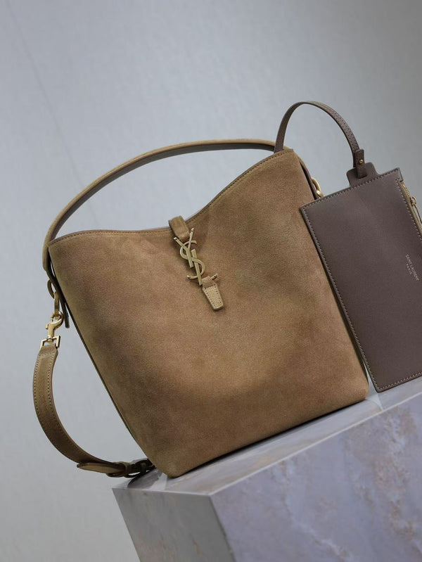 YSL 26s Le 37 Bucket Bag 26cm Golden Leaf Suede