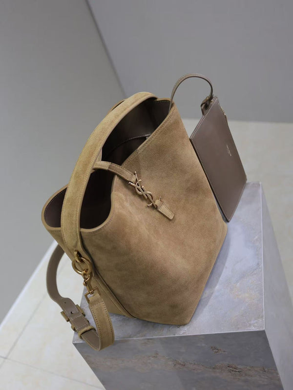 YSL 26s Le 37 Bucket Bag 26cm Golden Leaf Suede