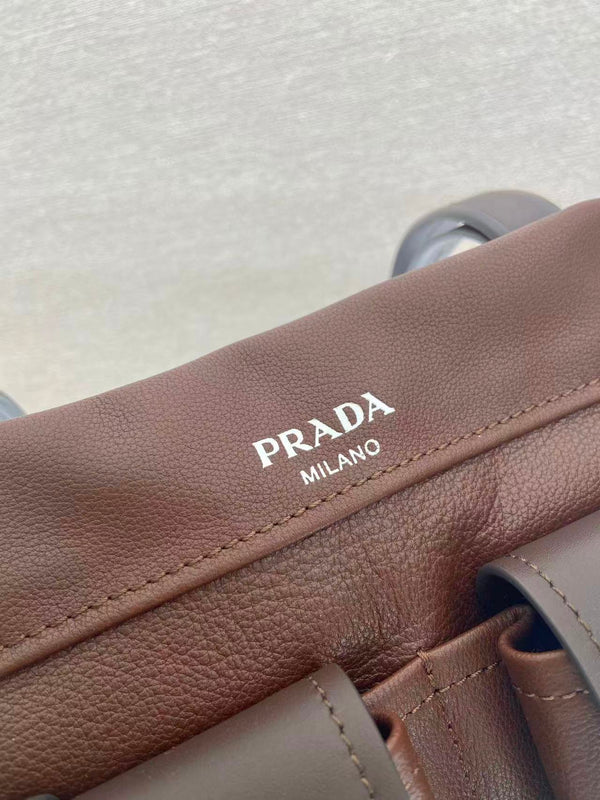 Prada Route Shopping Bag Brown Leather