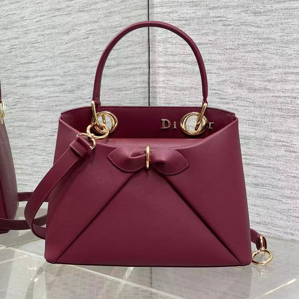 CD 2026 Bow Bag 33.5cm in Burgundy Lambskin
