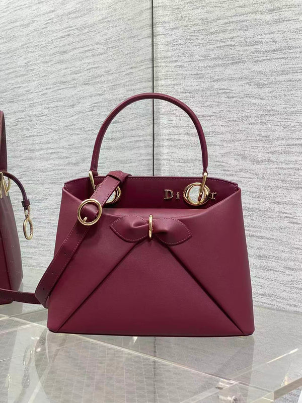 CD 2026 Bow Bag 33.5cm in Burgundy Lambskin