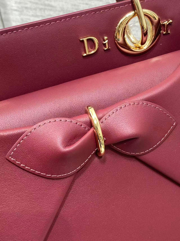 CD 2026 Bow Bag 33.5cm in Burgundy Lambskin