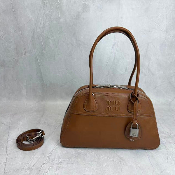 Miu Vivant 32cm Bag in Caramel Nappa Leather