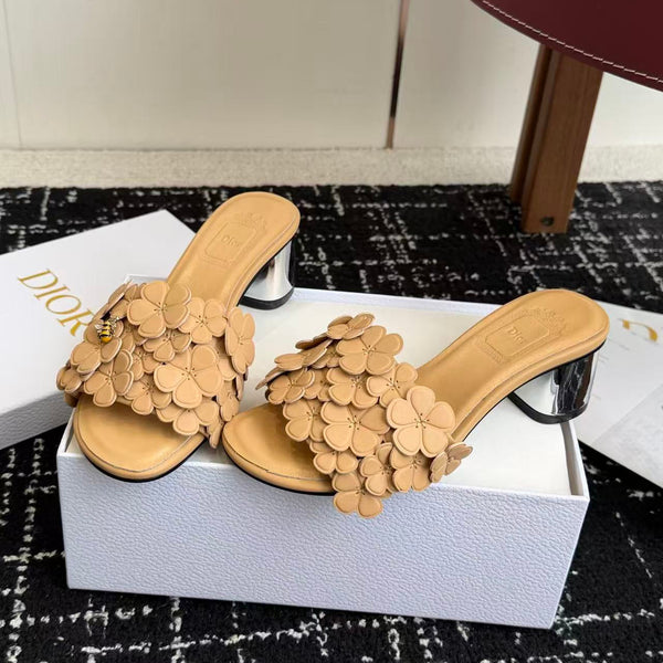 CD Bloom Mules 4.5CM Beige Leather Flowers Bee Accent 966853
