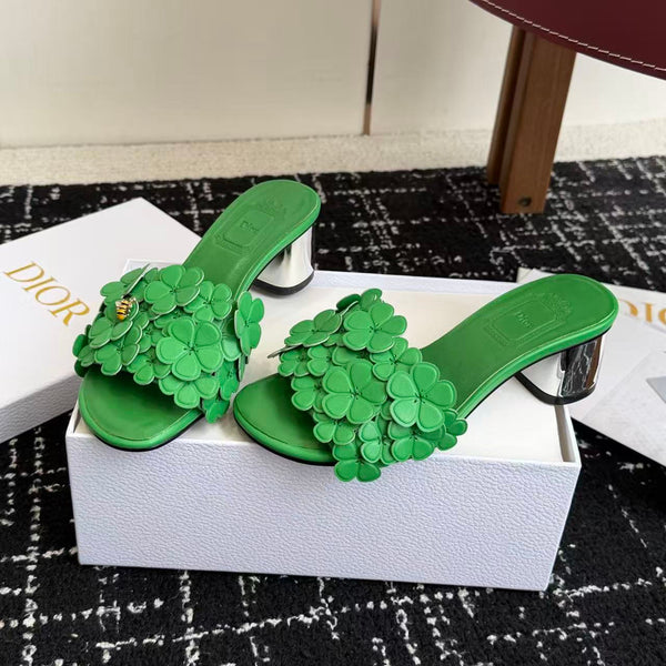 CD Bloom Mules 4.5CM Green Leather Flowers Bee Accent 966855