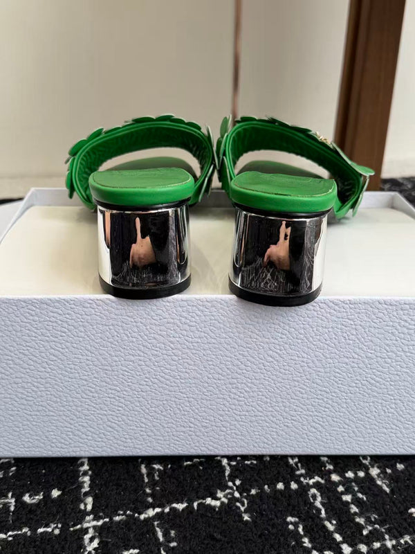 CD Bloom Mules 4.5CM Green Leather Flowers Bee Accent 966855