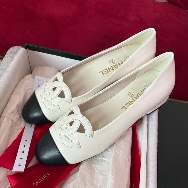 CC Moccasins Logo White Black Leather