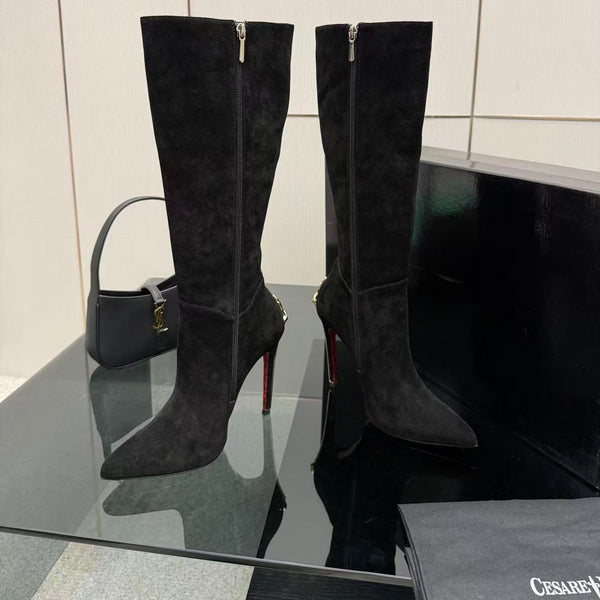 CP Dagger Heel Knee-High Boots 12cm Black Suede