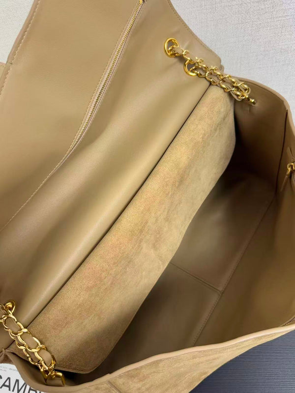Chanel Maxi Flap Bag 38.5cm Beige Suede Leather
