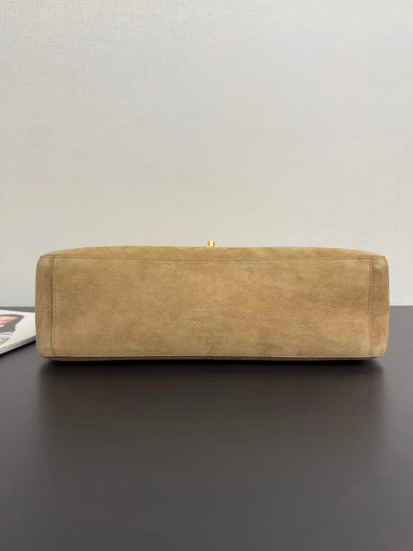 Chanel Maxi Flap Bag 38.5cm Beige Suede Leather