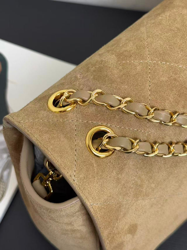 Chanel Maxi Flap Bag 38.5cm Beige Suede Leather