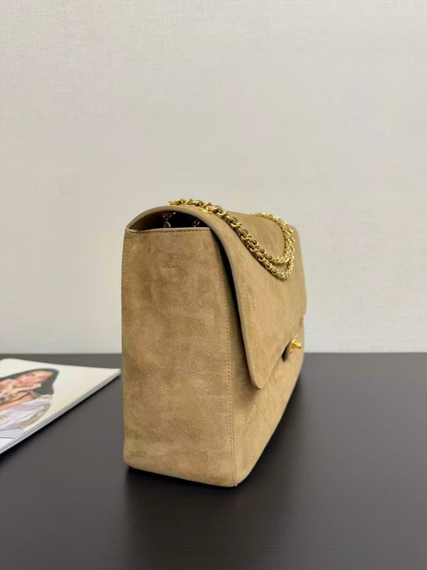 Chanel Maxi Flap Bag 38.5cm Beige Suede Leather