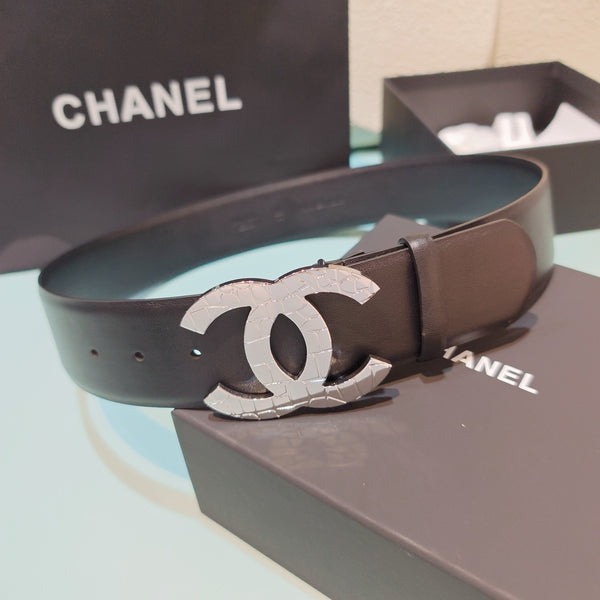 CC  Belt 5CM CC Logo Buckle Silver Crystal Leather