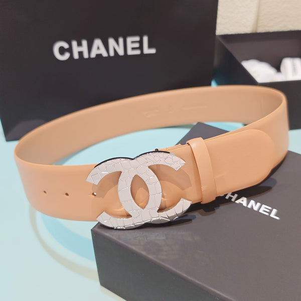 CC  Belt 5CM CC Logo Buckle Silver Crystal Leather