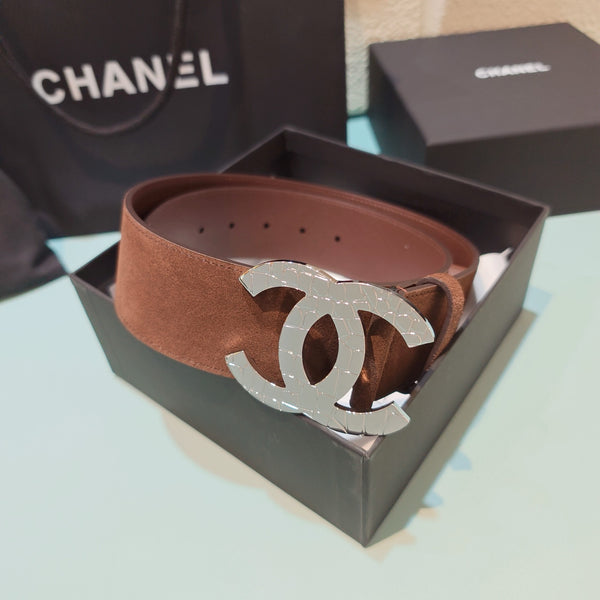 CC  Belt 5CM CC Logo Buckle Silver Crystal Leather