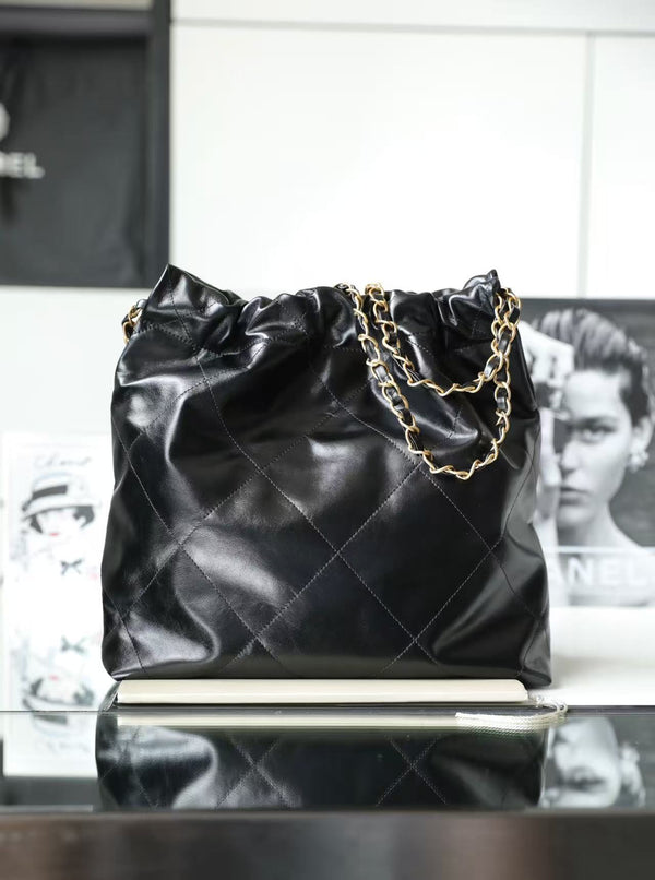Cc Hobo Bag 22 Black 39cm Calfskin Gold Hardware