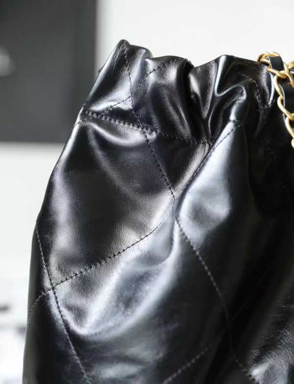 Cc Hobo Bag 22 Black 39cm Calfskin Gold Hardware