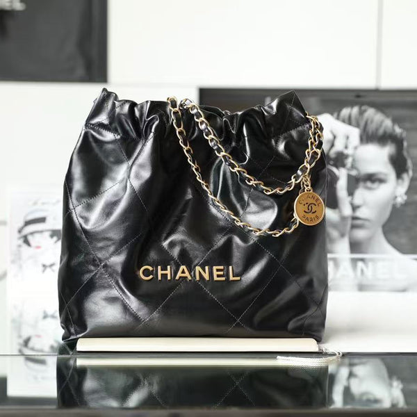 Cc Hobo Bag 22 Black 39cm Calfskin Gold Hardware