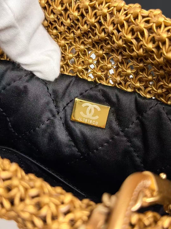 CC Metallic Macramé Mini Chanel Hobo Bag 23cm Gold Calfskin