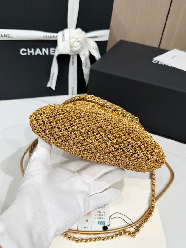 CC Metallic Macramé Mini Chanel Hobo Bag 23cm Gold Calfskin
