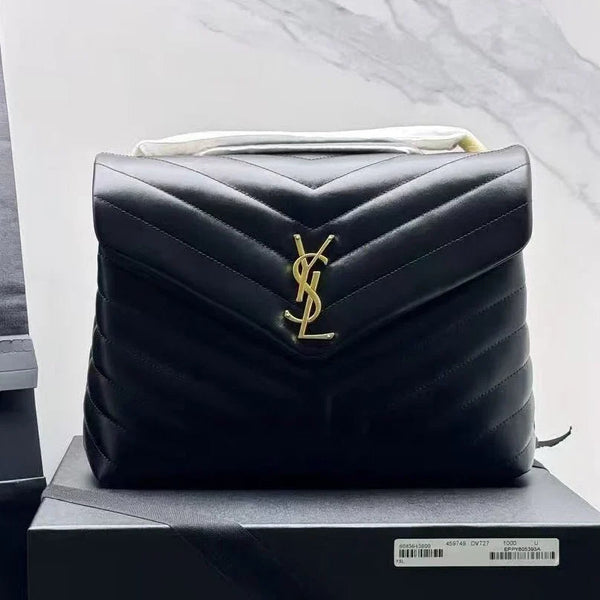 Saint Laurent 2026 Loulou Bag 31cm Black Gold Quilted Leather