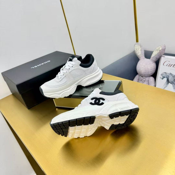 CC Chunky Sneakers White Black Mesh Leather