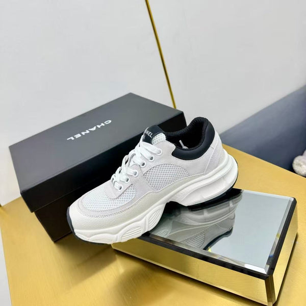 CC Chunky Sneakers White Black Mesh Leather