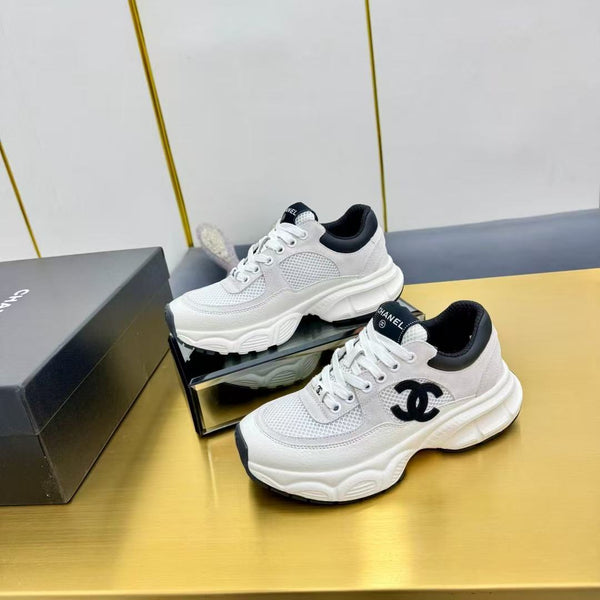 CC Chunky Sneakers White Black Mesh Leather