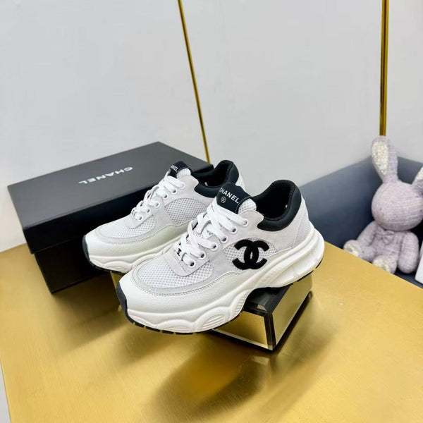 CC Chunky Sneakers White Black Mesh Leather