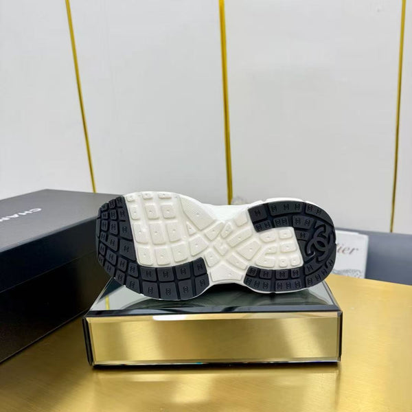 CC Chunky Sneakers White Black Mesh Leather