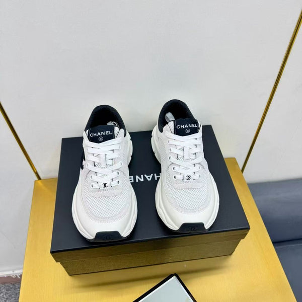 CC Chunky Sneakers White Black Mesh Leather