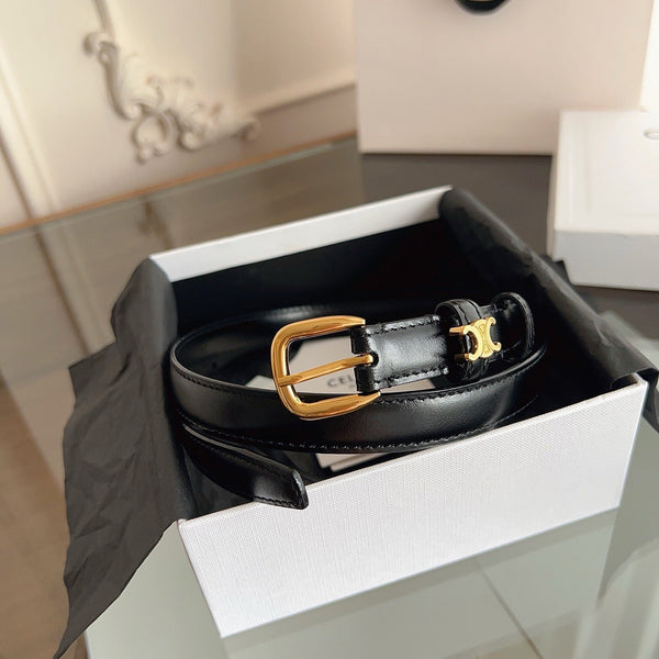 CL MINI CEINTURE WESTERN 18 MM EN CUIR DE VEAU NOIR BOUCLERIE DORÉE