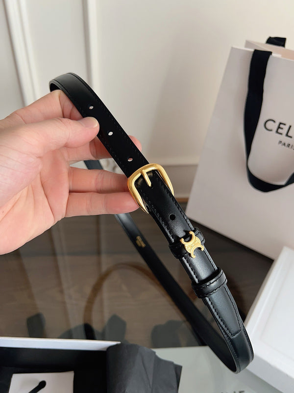 CL MINI CEINTURE WESTERN 18 MM EN CUIR DE VEAU NOIR BOUCLERIE DORÉE