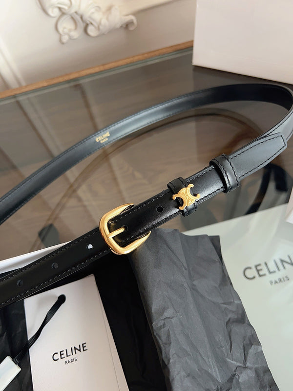 CL MINI CEINTURE WESTERN 18 MM EN CUIR DE VEAU NOIR BOUCLERIE DORÉE