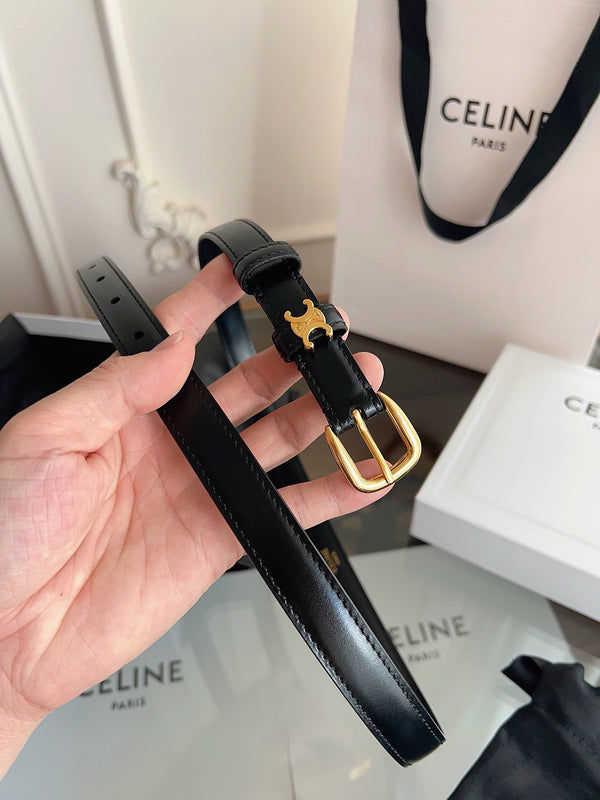 CL MINI CEINTURE WESTERN 18 MM EN CUIR DE VEAU NOIR BOUCLERIE DORÉE
