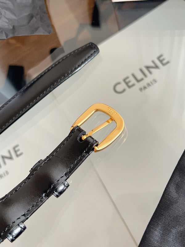 CL MINI CEINTURE WESTERN 18 MM EN CUIR DE VEAU NOIR BOUCLERIE DORÉE