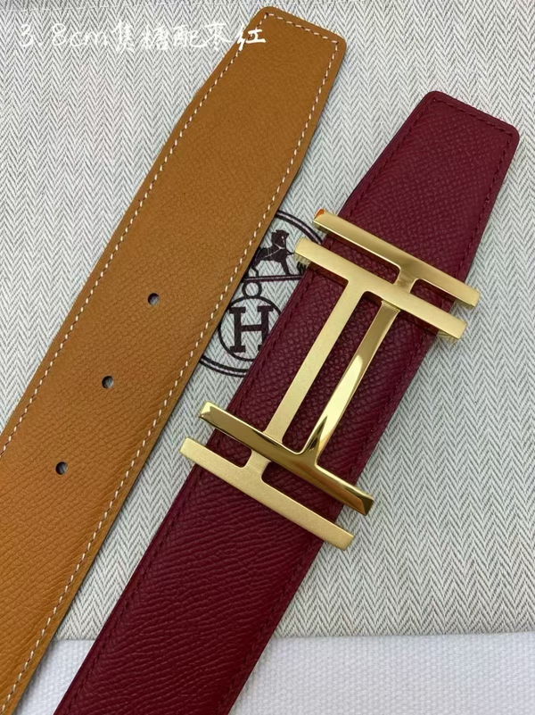 HM Constance Belt 3.8CM Gold H Buckle Burgundy Leather