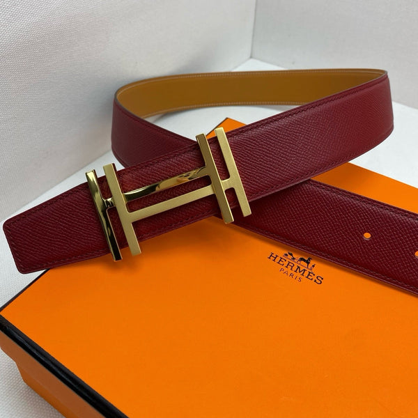 HM Constance Belt 3.8CM Gold H Buckle Burgundy Leather
