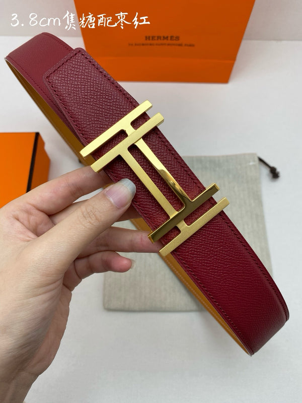 HM Constance Belt 3.8CM Gold H Buckle Burgundy Leather