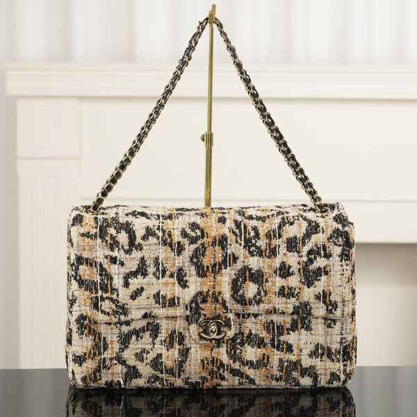 C Bag 38.5cm Leopard Print Grosgrain Tweed 482611