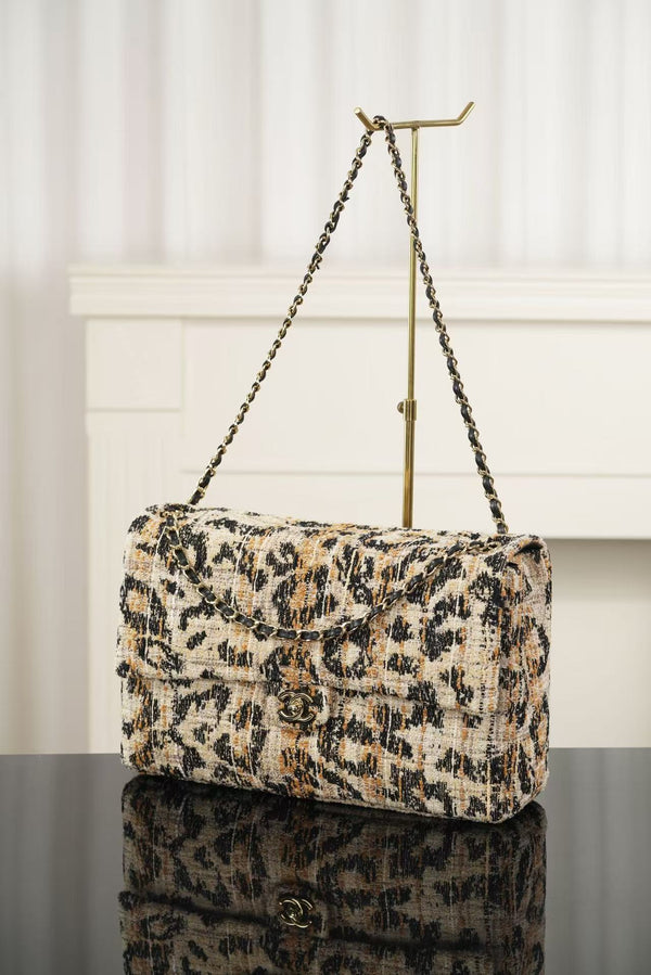 C Bag 38.5cm Leopard Print Grosgrain Tweed 482611