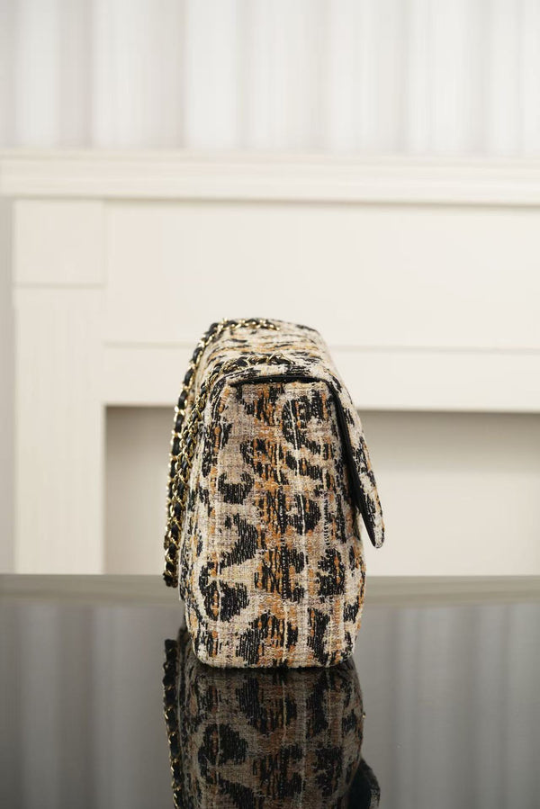 C Bag 38.5cm Leopard Print Grosgrain Tweed 482611