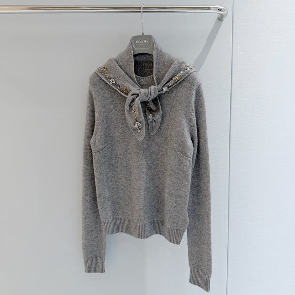 Prad Crewneck Sweater with Stole Grey Cashmere