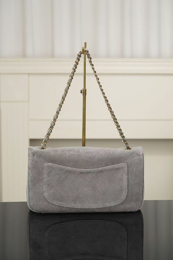 Chanel Maxi Flap Bag 32cm Grey Suede Leather