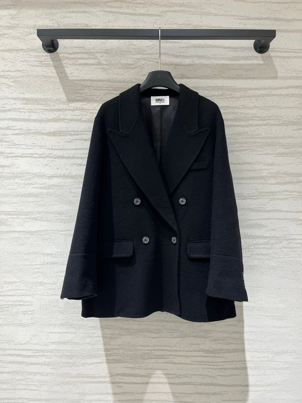 MM6 Double Breasted Coat in Black Wool