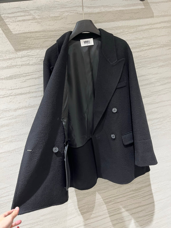 MM6 Double Breasted Coat in Black Wool