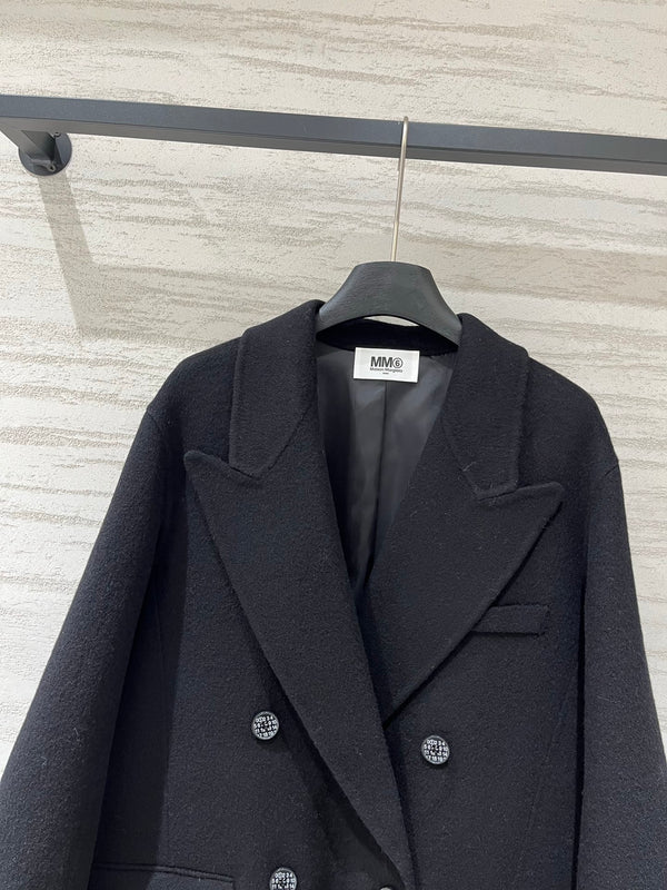 MM6 Double Breasted Coat in Black Wool