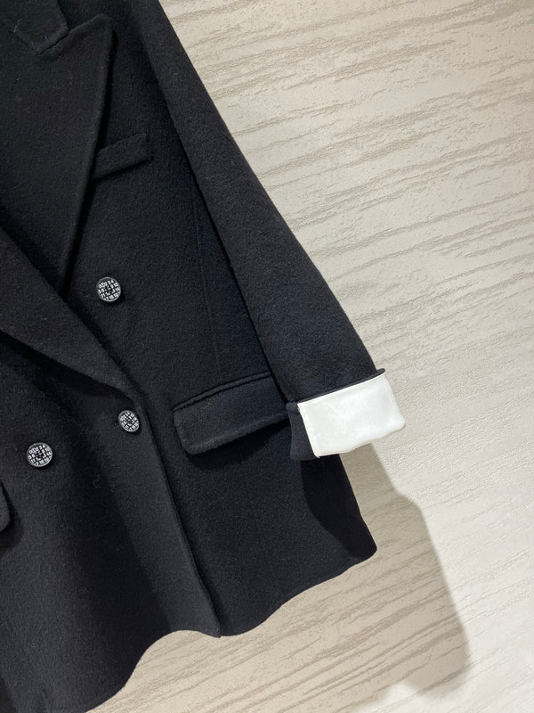 MM6 Double Breasted Coat in Black Wool